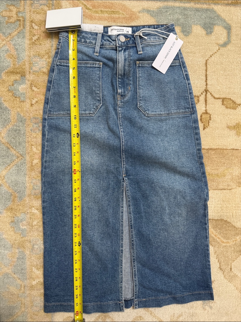 Mid Wash Denim Midi Skirt with Front Slit - Blue - Picture 8 of 11